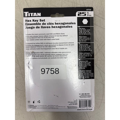 Titan 25 Piece SAE & Metric Hex Key Set with Pivot Holder, Hand Tools - 12712