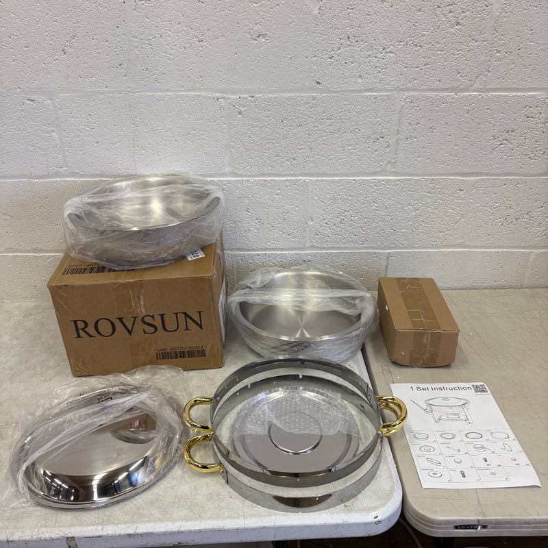 Set of 2 ROVSUN 5-QT Round Gold Chafing Dish Set w Stainless Steel Lid & Holder