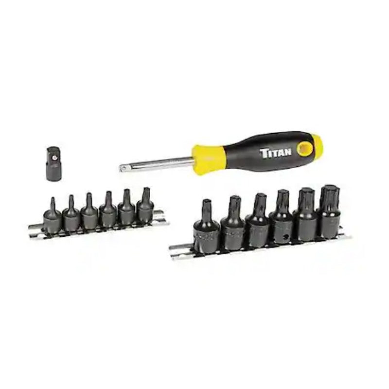 Titan 14 pc. Torx Bit Socket Set with Storage Rails, Hand Tools - 16190