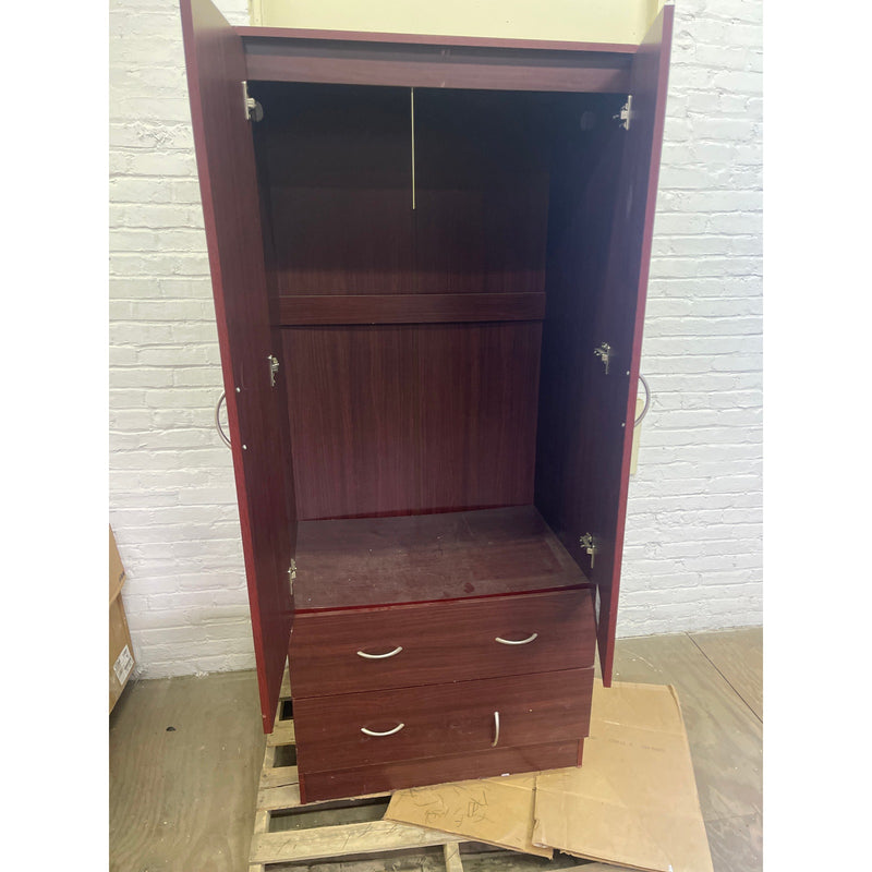 Upright Wooden Storage Cabinet with 2 Drawers 72" x 20" x 32" Red Wood Finish