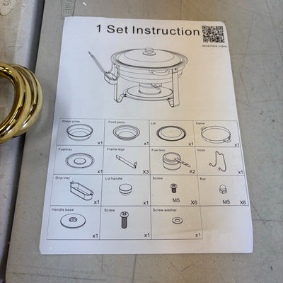 Set of 2 ROVSUN 5-QT Round Gold Chafing Dish Set w Stainless Steel Lid & Holder