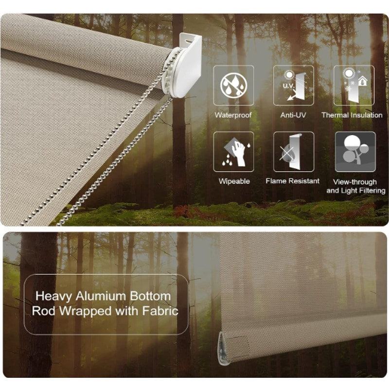 Persilux Solar Roller Shade for Window Blinds 35"Wx72"H, Semi Sheer - Cocoa