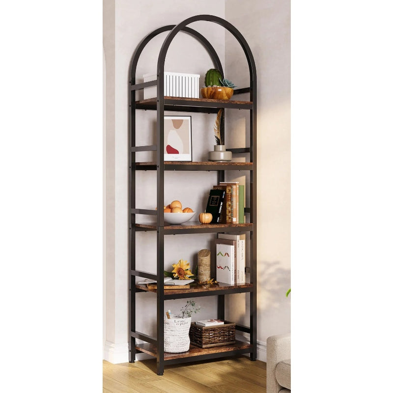 Tribesigns 5-Tier Bookshelf Arched Bookcase Display Rack w Storage Shelves Brown
