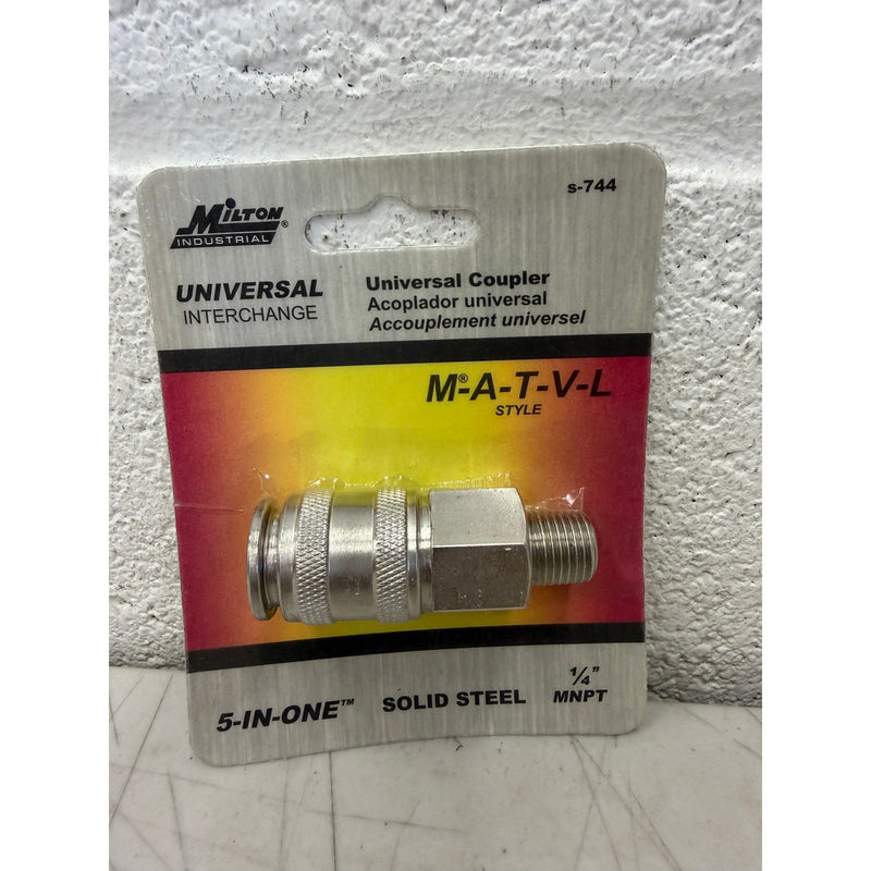 Milton S744 5 In ONE Universal Quick-Connect Coupler, 1/4" MNPT, M-A-T-V-L Style