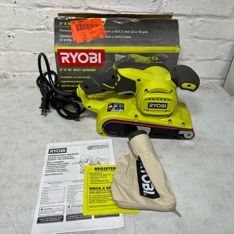 RYOBI 6 Amp Corded 3 in.W x 18 in.L Portable Belt Sander, 820 FRM, Low Profile
