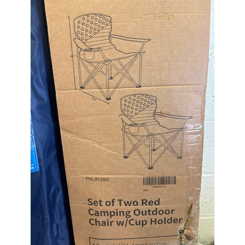 2-Pack Folding Camping Chairs Padded Lawn Chair 350-lbs American Flag Pattern