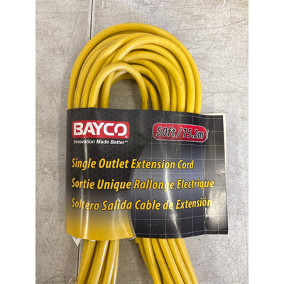 Bayco 50' Single-Tap 16/3 Extension Cord, OSHA Compliant, Water Resistant SL-750