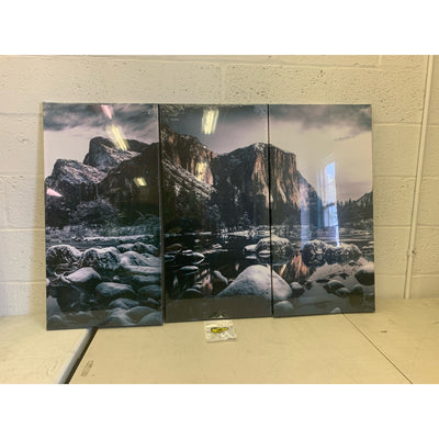 KLVOS 3 Pieces Black White Wall Art Painting Yosemite National Park 32"H x 48"W