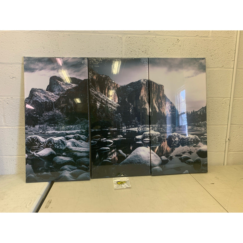 KLVOS 3 Pieces Black White Wall Art Painting Yosemite National Park 32"H x 48"W