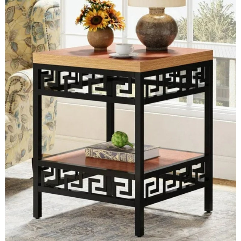 Tribesigns 2-Tier End Table Square Side Table with Storage Shelf Metal & Wood