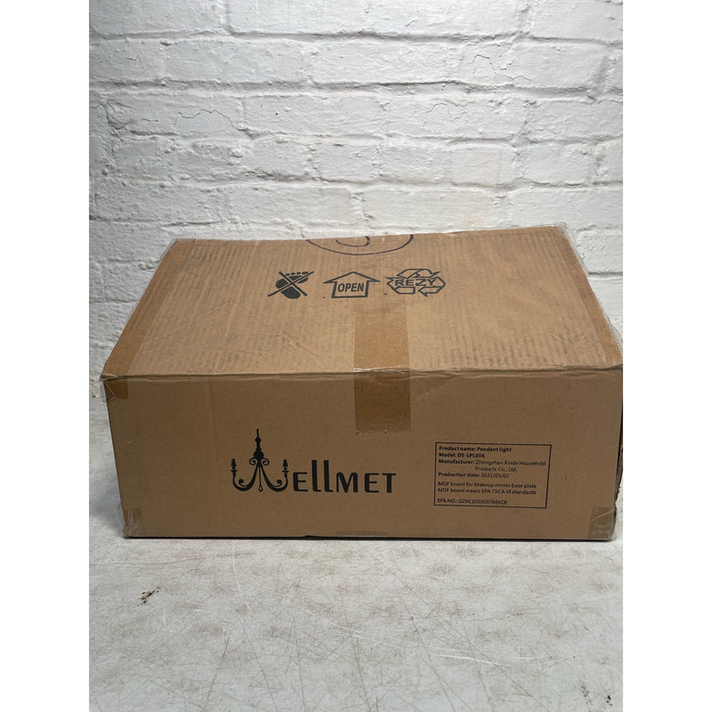 Wellmet Wooden & Black Metal Hanging 4 Light Fixture, 16" W x 10" D x 48 " L