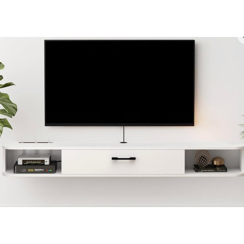Bixiaomei Wall Mounted Floating TV Unit with Shelves & Door (55") - White