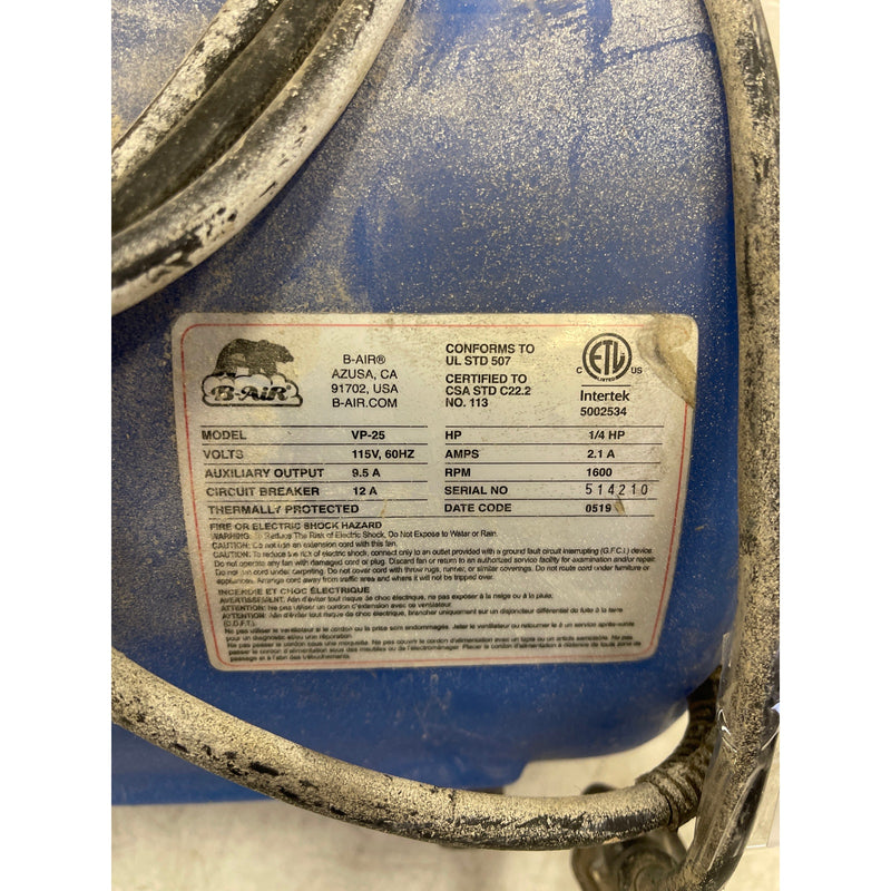 B-Air 1/4 HP Air Mover Blower Fan for Water Damage Restoration Dryer SEE DETAILS