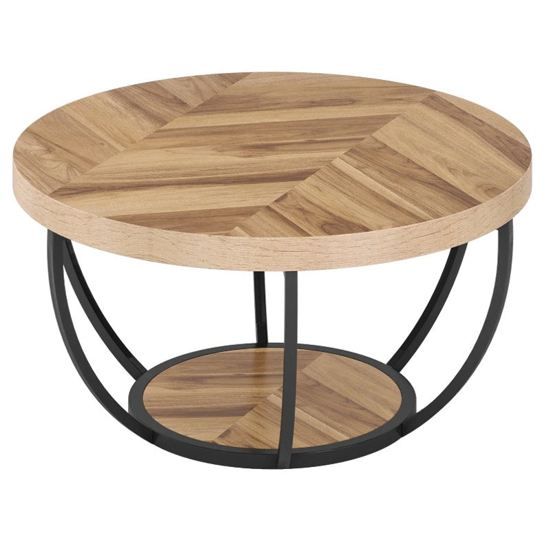 Tribesigns Wooden Coffee Table 2-Tier Round Central Cocktail Table w Shelf 32"