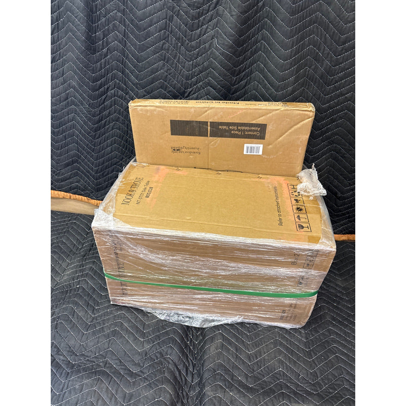 Nook & Trove Round Side Table Wood Table, Marble Imitation 17.7" Nightstand Grey