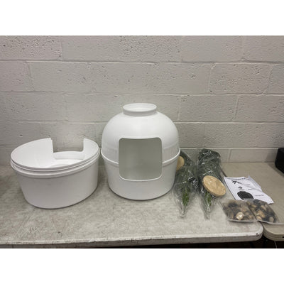 Set-of-2 Hawsaiy Hidden Cat Litter Box Enclosure, Faux Plant& Real Stones, White