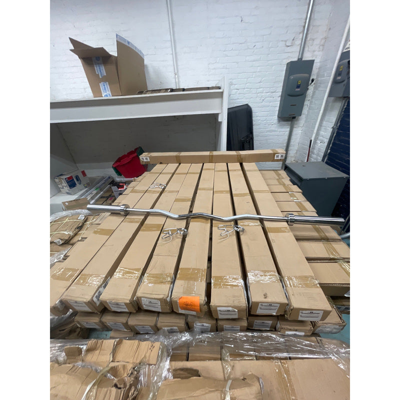 60 Inch Z-Bar Barbell 2-inch Olympic w Weight Clamps, Zigzag, Silver, 18lbs