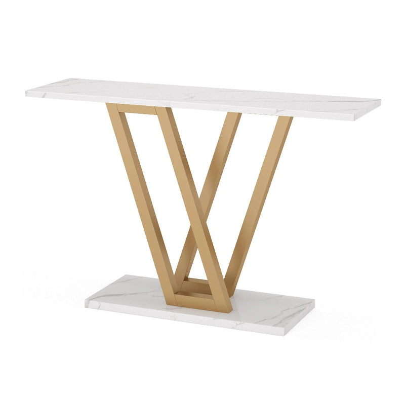 Tribesigns 43" Console Table, Entryway Hallway Table White Top, Gold V Frame