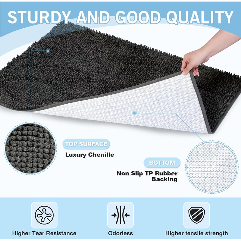 96" x 48" Large Absorbent Soft Chenille Doormat, Quick Dry, Washable Rug - Gray