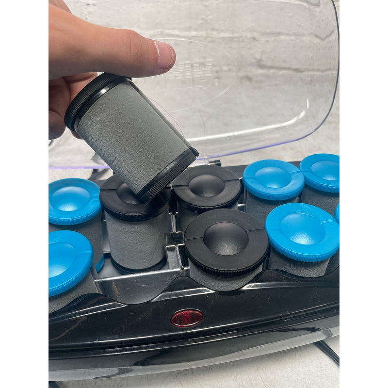 Conair Ceramic 1 1/2" & 1 3/4" Hot Rollers, Blue & Black w Wire Pins, 12 Clips