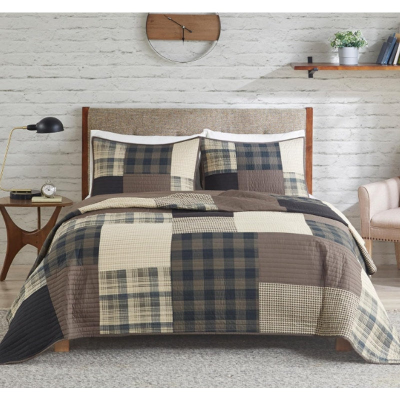 Reversible Quilt Set King/Cal King, Plaid Tan 3-Piece Woolrich Winter Hills