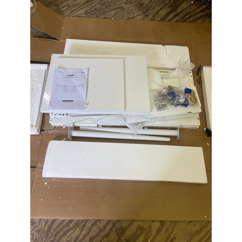 Tribesigns 55" Modern Computer Desk w 5-Storage Drawers, Reversible, White, READ