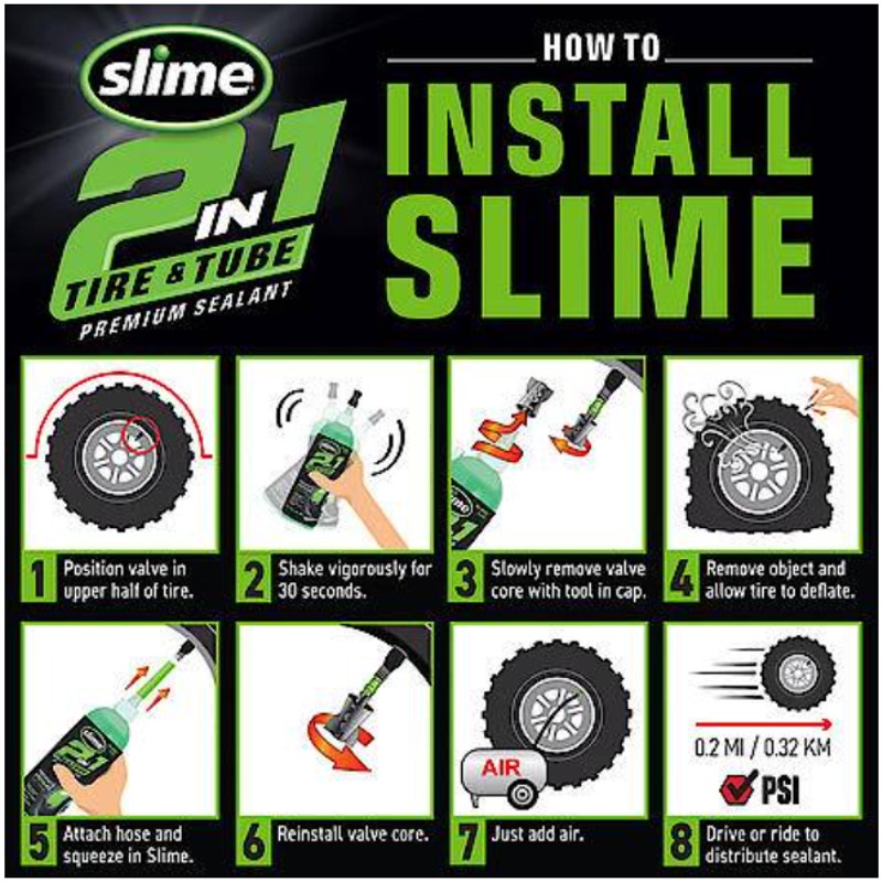 Slime 2-in-1 Tire & Tube Sealant, Seals Stops Leaks Prevents/Repairs - 32 oz