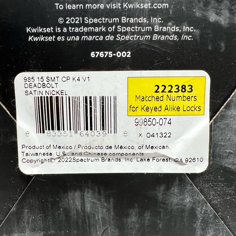 Kwikset SmartKey Door Deadbolt Satin Nickel Double Cylinder Round, SEE DETAILS