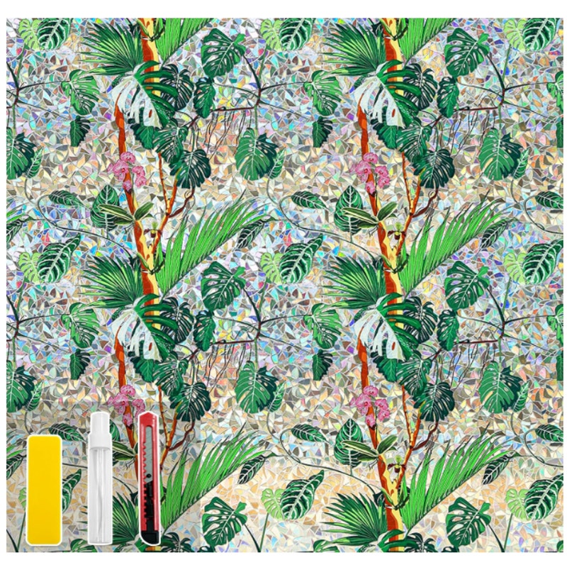 Window Privacy Film w Installation Tools Leafy Wonder Rainbow 45.2 x 157.4 in