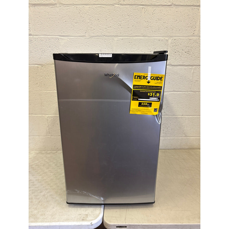 DENTED Whirlpool 4.3 cu ft Mini Refrigerator Stainless Steel 2 Shelves & Freezer