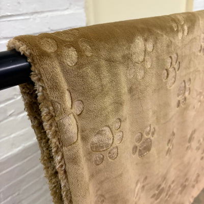 Ugg Dog Blanket 40" x 50" Paw Print Design, Dual Sided Fluffy & Soft Side - Tan