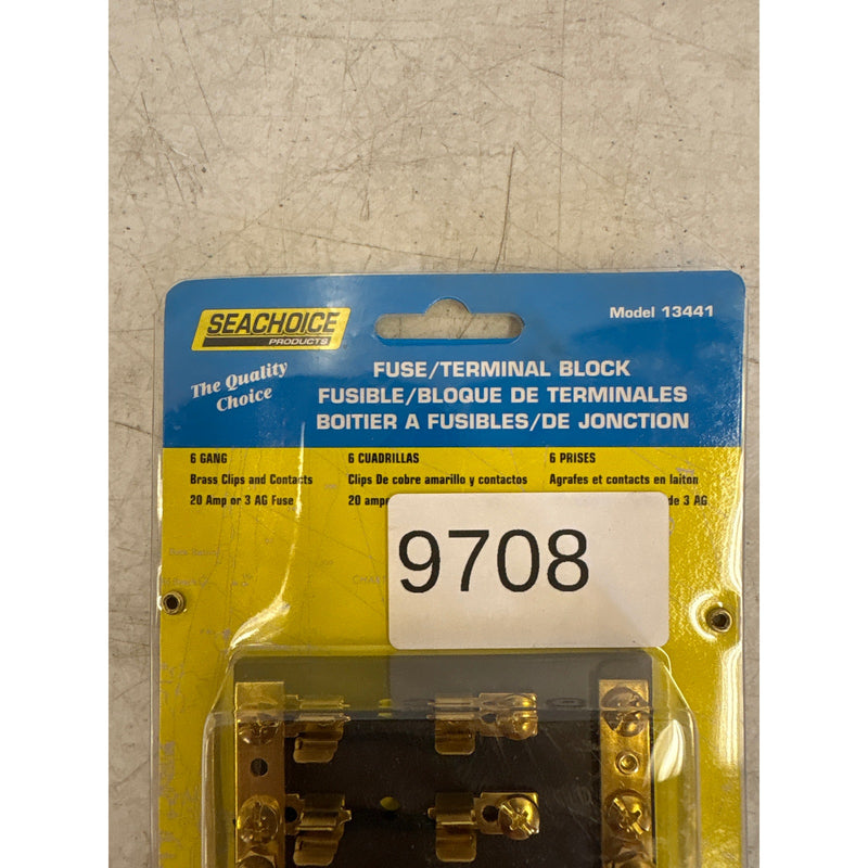 Seachoice Products 13441 6-Gang Fuse & Terminal Block, Brass Clips & Contacts