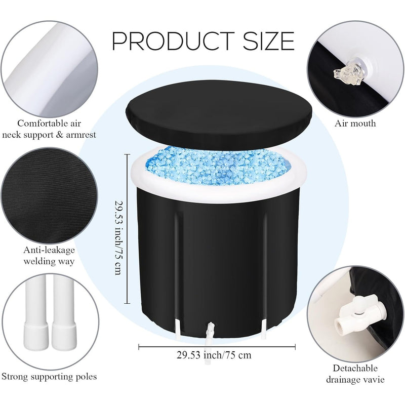Thyle 2 Pc Ice Bath Tub for Athletes Portable Bathtub with Lid 29.5" x 29.5"