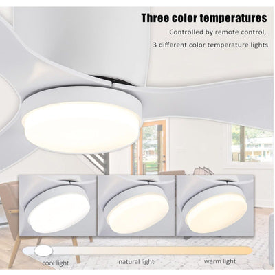 GESUM 42" Flush Mount Ceiling Fan Light w 3 Colors 6 Speeds Low Profile - White