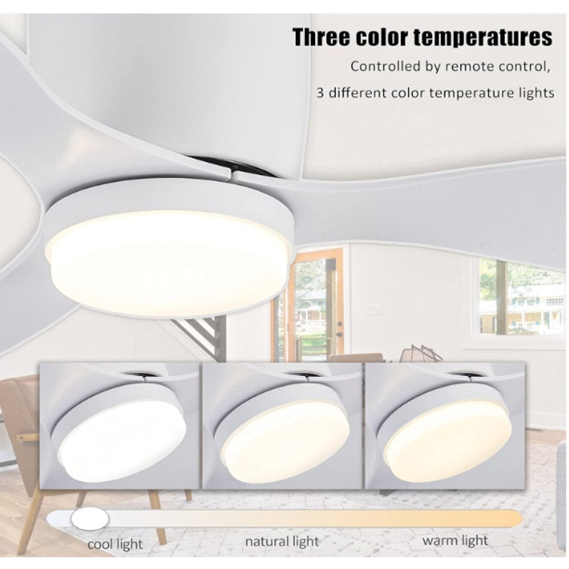 GESUM 42" Flush Mount Ceiling Fan Light w 3 Colors 6 Speeds Low Profile - White