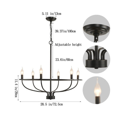 TDGXFL 6-Light Black Chandelier Light Fixture Wagon Wheel Chandelier 28.6in E12
