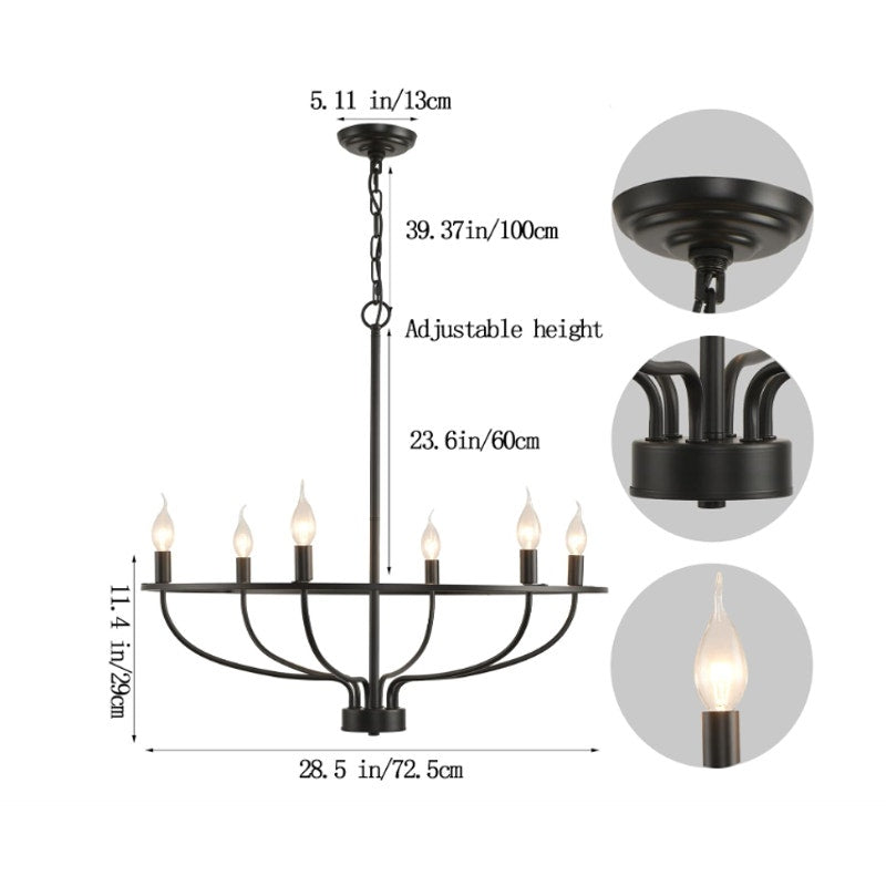 TDGXFL 6-Light Black Chandelier Light Fixture Wagon Wheel Chandelier 28.6in E12