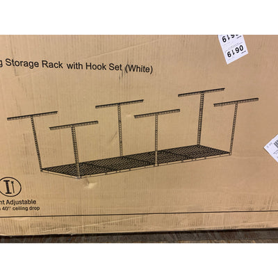FLEXIMOUNTS 4'X8' Heavy Duty Overhead Ceiling Storage w Hooks, WHITE GR48-H
