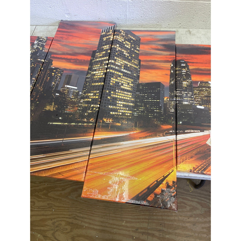 LevvArts - 4 piezas de arte mural con imagen nocturna de Los Ángeles, atardecer en California, 122 cm de ancho