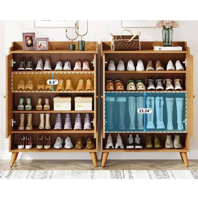Tribesigns Wooden 6-Shelf Shoe Cabinet w Adjustable Shelves & 2-Doors, Brown