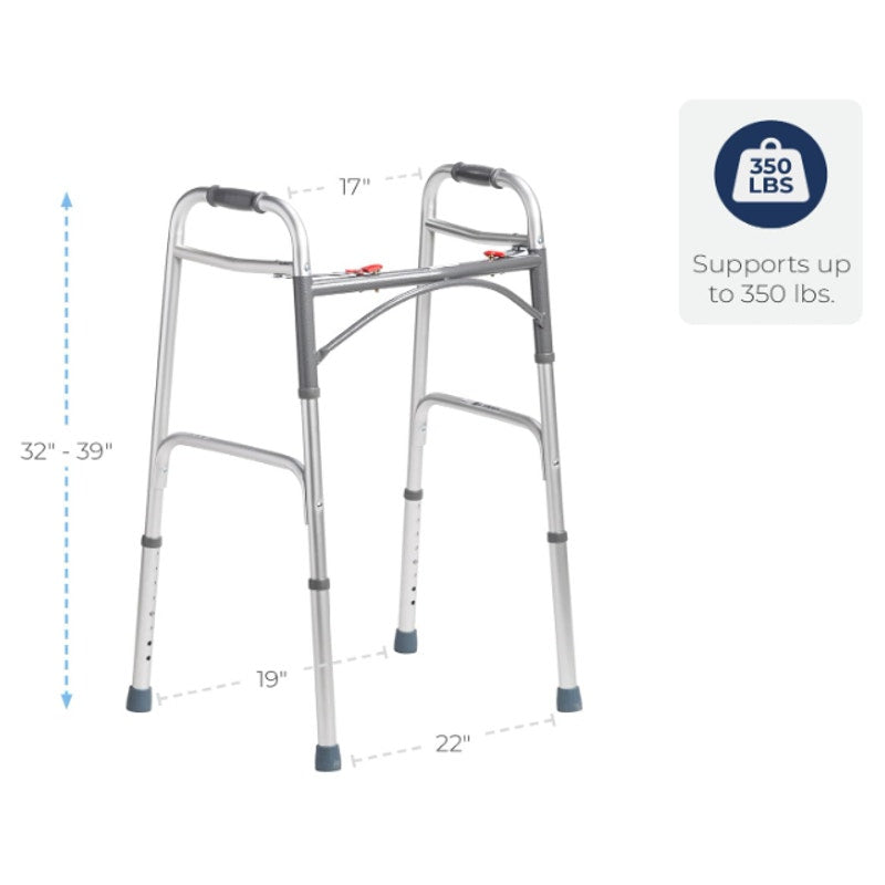 Drive Medical Deluxe 2-Button Folding Walker, Silver, 10200-1 Lightweight