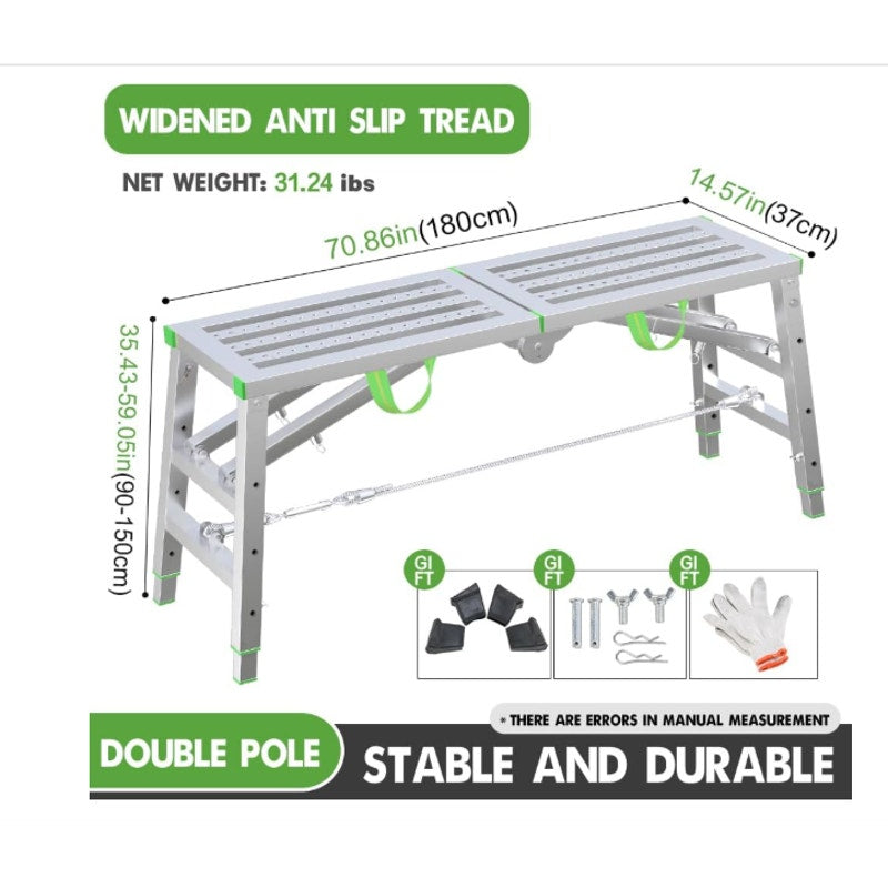 DaoLift Heavy Duty Scaffolding Platform 14.75"x70.87" Portable 660lb 36-58" H