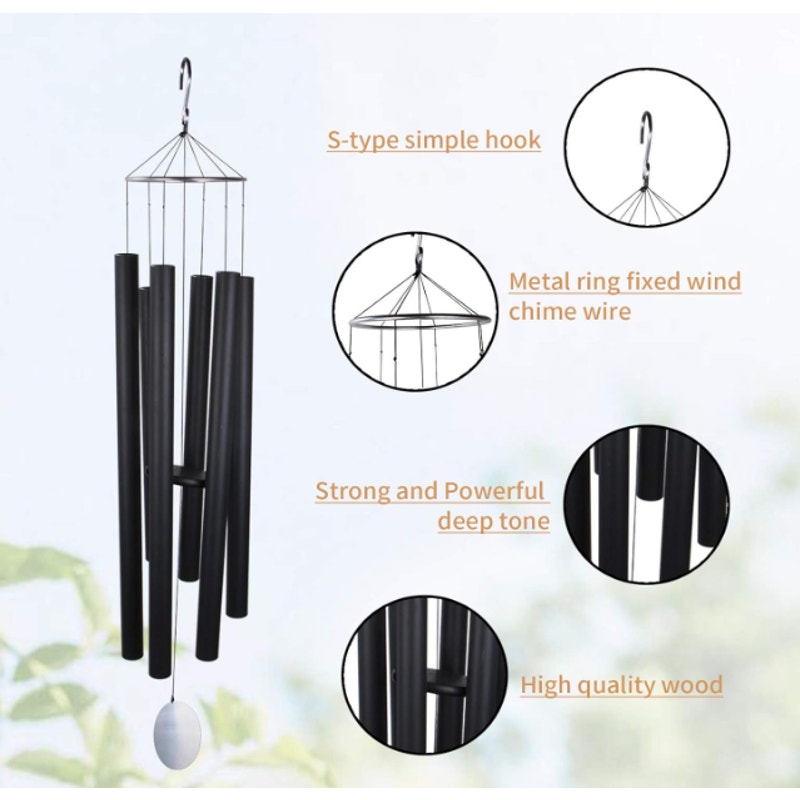 Taman 66" Wind Chime Outside Deep Tone Memorial Sympathy with 6 Tuned Tubes