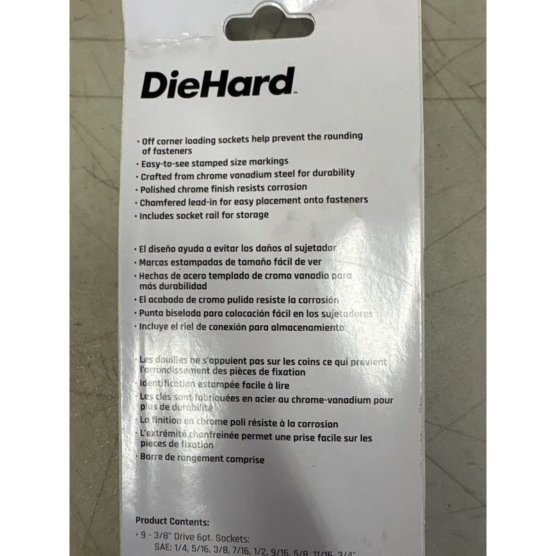 DieHard 3/8" Drive 6-Point Socket Set, SAE, 9-Piece, Hand Tools - DHP55246