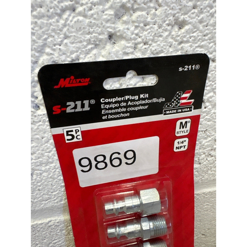 Milton Industries 1/4" NPT M Style Coupler and Plug Kit, 5 Piece Set, Max 300PSI