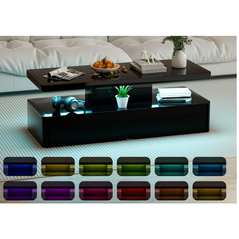 Modern Coffee Table w 16 Color Led Light, Black, 40"x18"x16" Black, READ
