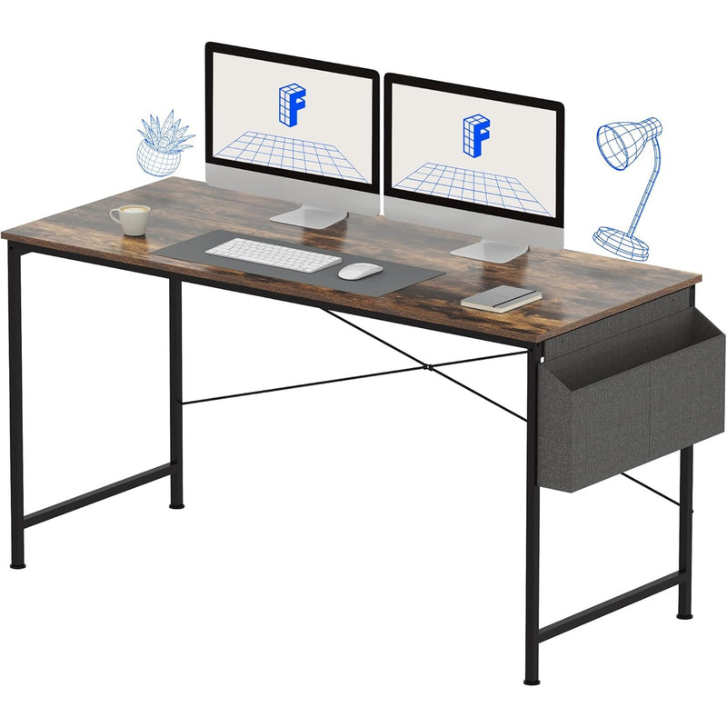 Flexispot 55" x 24" Computer Desk Home Office Desk w Storage Bag, Brown & Black