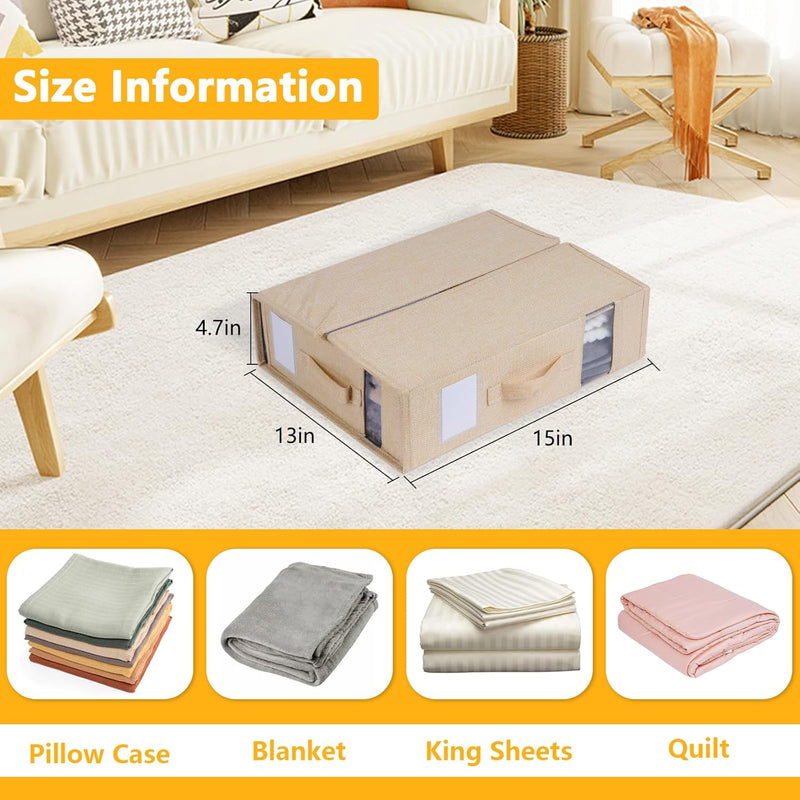 ‎4 PC Bedroom Storage Organizers w Handles for In Closet or Under Bed, Tan