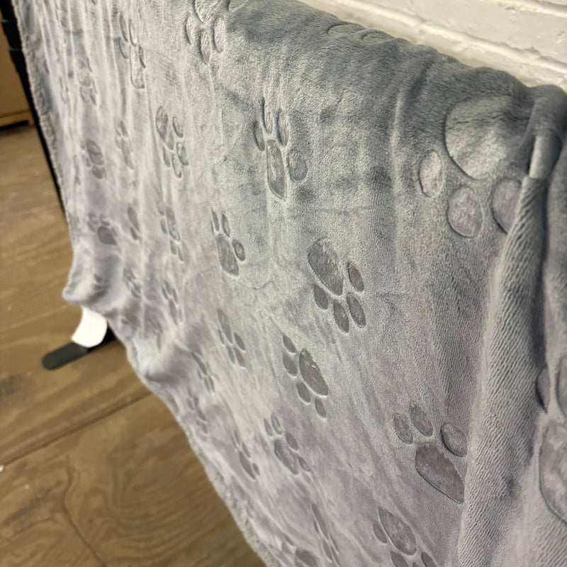 Ugg Dog Blanket 40" x 50" Paw Print Design, Dual Sided Fluffy & Soft Side - Gray