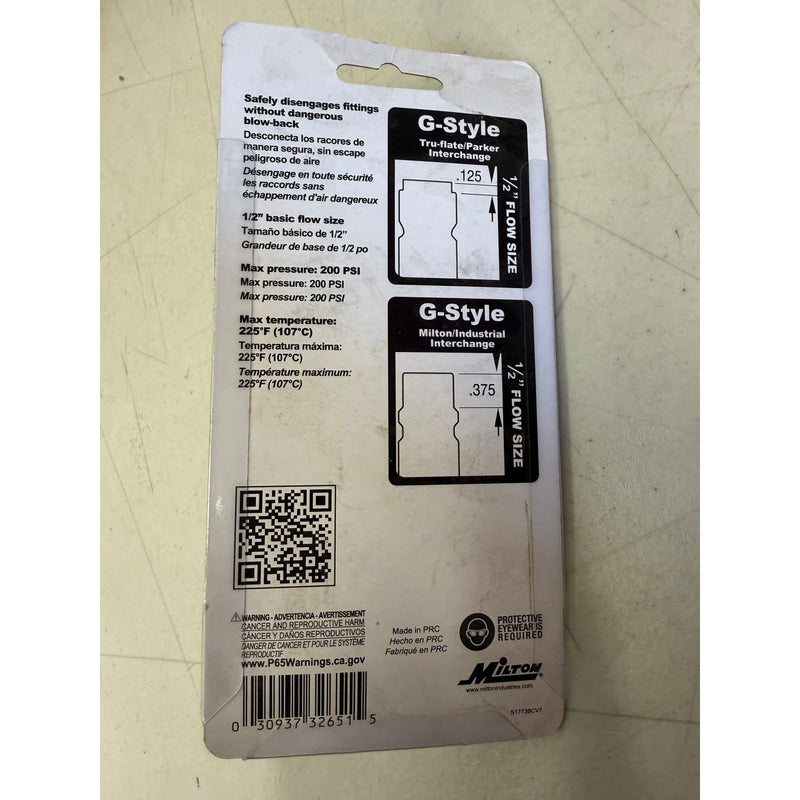 Milton 2 In 1 Safety Exhaust Coupler 1/2in FNPT x 1/2in Body Flow, G Style